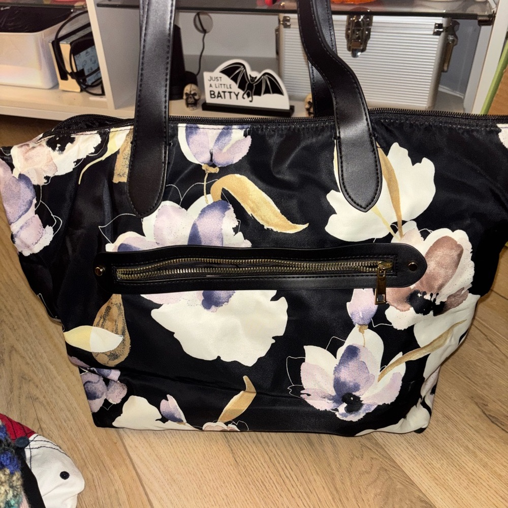 Floral Black Tote Bag